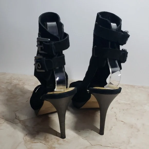 Coach Analeigh High Heel black Suede Open Toe Bootie Size 8 - Picture 3 of 8